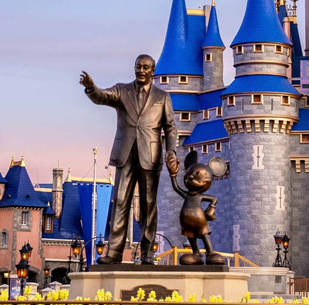 The "Partners" statue featuring Walt Disney and Mickey Mouse at Walt Disney World Resort.